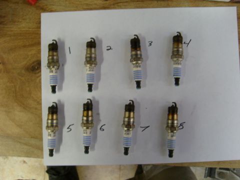 1992 Ford Bronco - A set of spark plugs are laid out and numbered for identification.