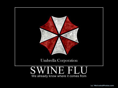 1977 Ford F-100 - This image features the Umbrella Corporation logo and text related to swine flu, not a vehicle.