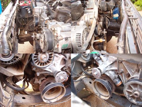 1975 Ford Bronco - The engine bay, sans radiator/condenser/trans cooler. I still haven't figured out why the guy in BR removed the smog pump - it fit & worked.