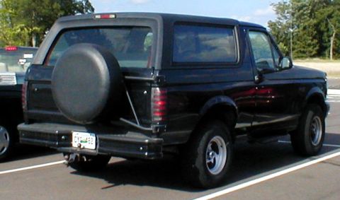 1983 Ford Bronco - This 1983 Ford Bronco is shown from the rear, its iconic spare tire carrier.