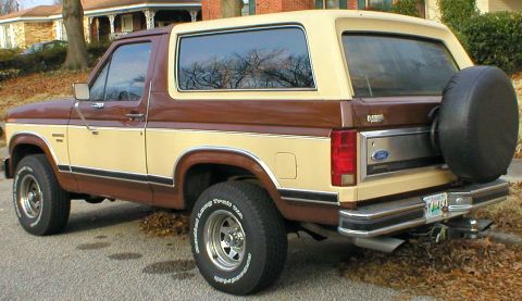 1983 Ford Bronco - This 1983 Ford Bronco is shown from the rear quarter angle, its distinctive two-tone paint scheme.