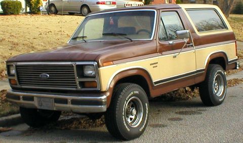 1983 Ford Bronco - This two-tone Ford Bronco features a prominent grille and side trim.