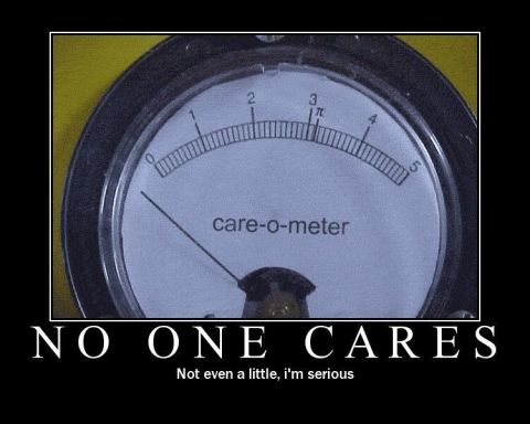 1990 Ford Bronco - A humorous meme a gauge that measures 'care' with a low reading and the text 'NO ONE CARES'.