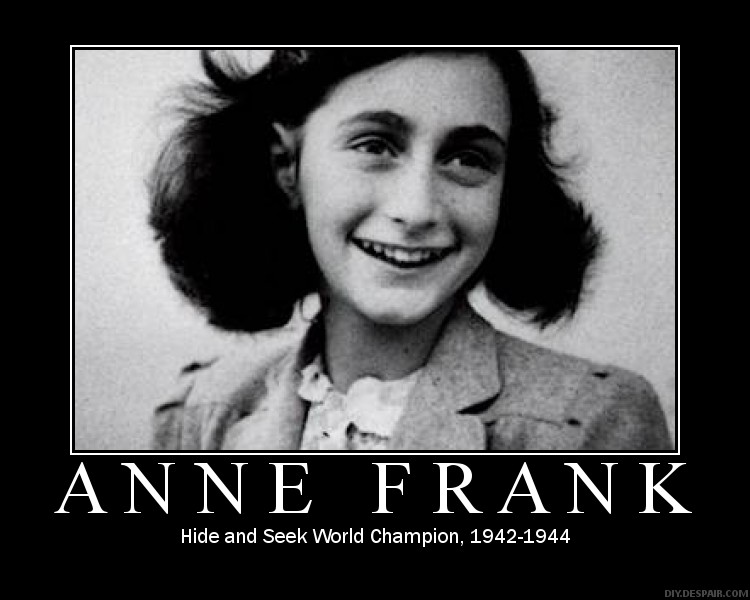 Anne Frank portrait with text overlay