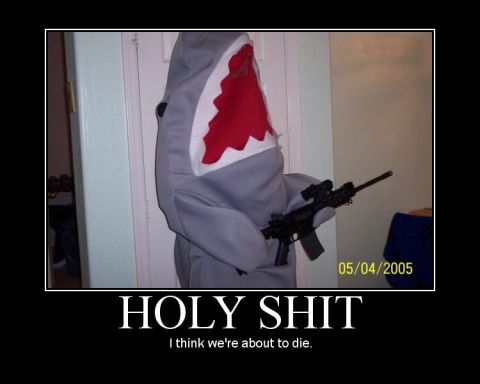 1990 Ford Bronco - A person dressed as a shark holds a rifle, with a timestamp indicating the photo was taken on May 4, 2005.