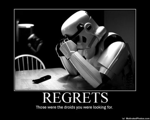 1990 Ford Bronco - A stormtrooper appears to be contemplating past mistakes, with the caption "REGRETS" and "Those were the droids you were looking for."