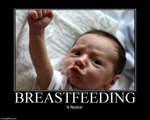 1990 Ford Bronco - Demotivational poster a baby with text 'BREASTFEEDING It Rocks!' and SuperMotors logo.