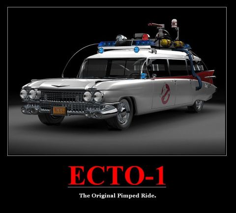 1990 Ford Bronco - The Ecto-1, a modified Cadillac, is depicted with its iconic Ghostbusters livery and equipment.