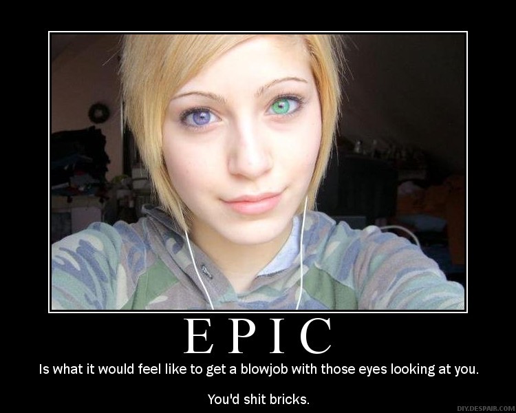 Woman with one blue eye and one purple eye, wearing camouflage