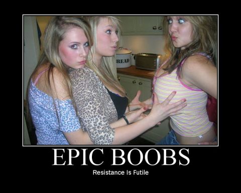 1990 Ford Bronco - A humorous meme three women and text about 'EPIC BOOBS'.