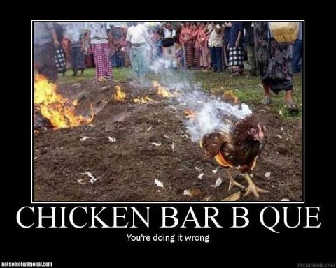1990 Ford Bronco - A poorly executed barbecue results in a chicken on fire, with onlookers observing the scene.