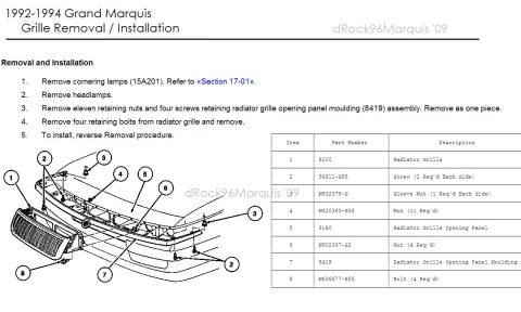 1996 Mercury Grand Marquis - 1992-1994 GMQ grille removal 93-97 CV, see here: http://www.supermotors.net/registry/media/684730