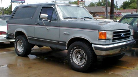 1983 Ford Bronco - This Ford Bronco has a two-tone gray paint scheme and is parked on a wet surface.