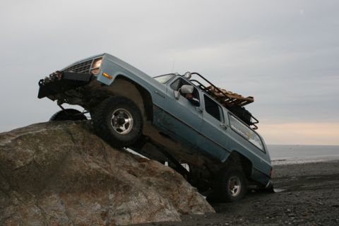 1990 Chevrolet Suburban - This 1990 Chevrolet Suburban navigates a rocky incline near the ocean.