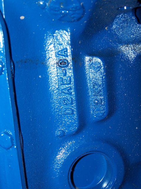 1973 Ford Ranchero - this is the casting and date code of the block; "D2AE-CA" means this is a 1971-74 Cobra Jet block (but it only had 2 bolt main caps) "2K7"…