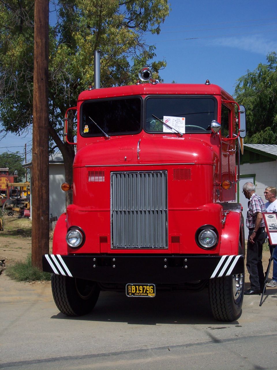 red fire truck with chrome grille and California license plate