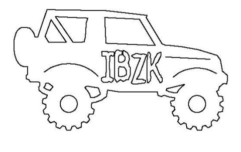 1987 Suzuki Samurai - This is a line drawing of an off-road vehicle, possibly a Suzuki Samurai, with custom lettering.