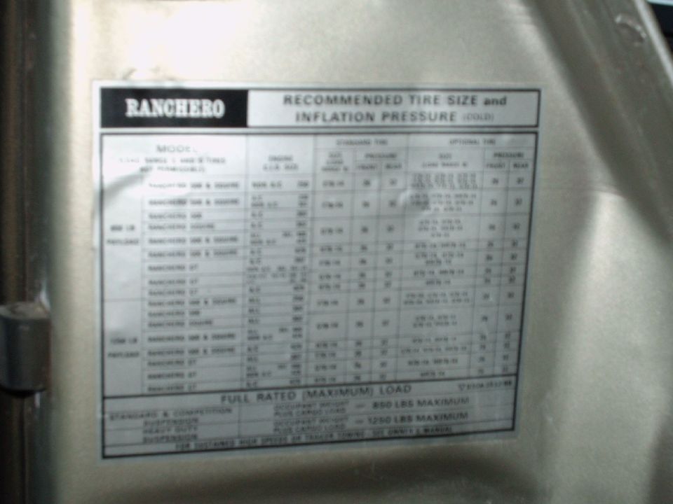 tire inflation decal, passenger door