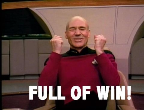 1990 Ford Bronco - Captain Picard from Star Trek: The Next Generation celebrates with his fists raised and the text "FULL OF WIN!" displayed.