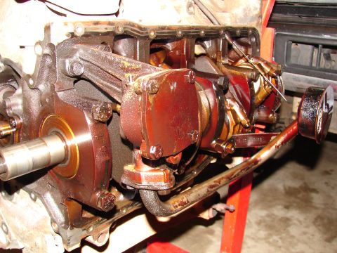 1996 Ford Bronco - Internal engine components, including the crankshaft and connecting rods, are visible in this close-up view.