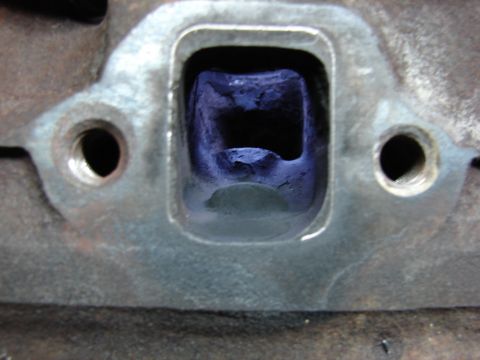 1996 Ford Bronco - Exhaust port. Notice two bumps, one is for valve, the other had no use for me. It had to go. Also, you can see the outline that I will port…