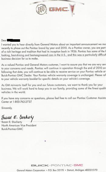 1997 Pontiac Grand Prix - Pontiac farewell letter