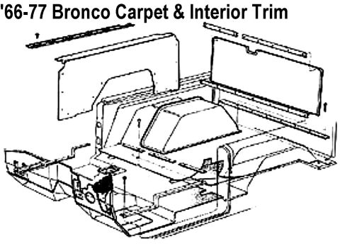1975 Ford Bronco - Original Carpet & Trim Because of the cage & chair bases, the carpet for this truck will have to be modified for a custom fit.