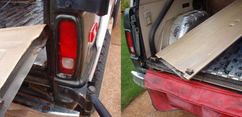 1975 Ford Bronco - After removing both hinge bolts on the R side, the t/g lifts, carrying the hinge with it. I should have removed the rubber bumper for the s…