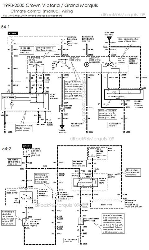 1996 Mercury Grand Marquis - 1998-2000 CV/GMQ climate control wiring 1995-1997 and 2001+ similar