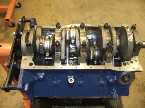 1971 Ford Mustang - Engine block assembly with crankshaft and connecting rods, likely for a performance build.