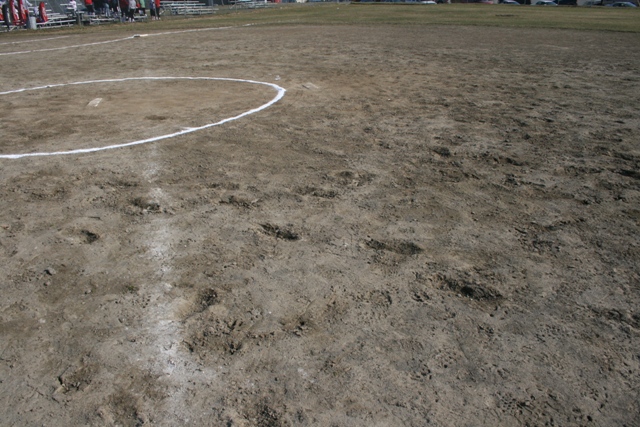 Softball field with home plate and bases marked