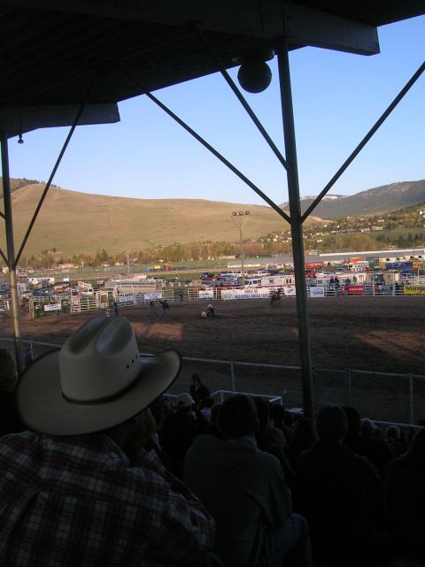 1996 Ford Bronco - A rodeo event is underway with spectators watching from the stands under a clear blue sky.