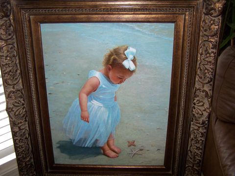1978 Ford Bronco - Painting depicts a child exploring a beach scene with starfish and gentle waves.