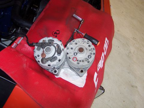 1973 Ford Ranchero - swapping alternators; I had a good used spare Motorcraft 60 amp alternator so I retired the Autolite due to not charging anymore.