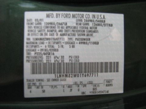 1988 Mercury Grand Marquis - This VIN plate shows manufacturing details and the vehicle identification number.