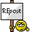 1989 Ford Bronco - A sign with the word 'Repost' is held up by a stick, with a tired-looking smiley face character beside it.