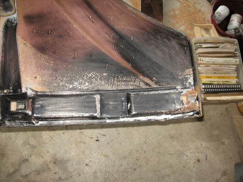 1966 Ford F-100 - A vehicle body panel is shown undergoing paint preparation, with primer and sanding evident.