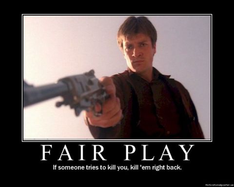 1993 Ford Bronco - A motivational poster features a man aiming a gun with the text "FAIR PLAY" and a quote about retaliation.