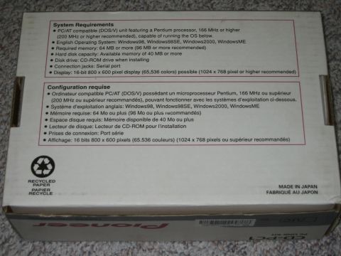 1996 Dodge 2500 - Box for the Pioneer CD-PC1 CD-ROM KIT lists system requirements in English and French.