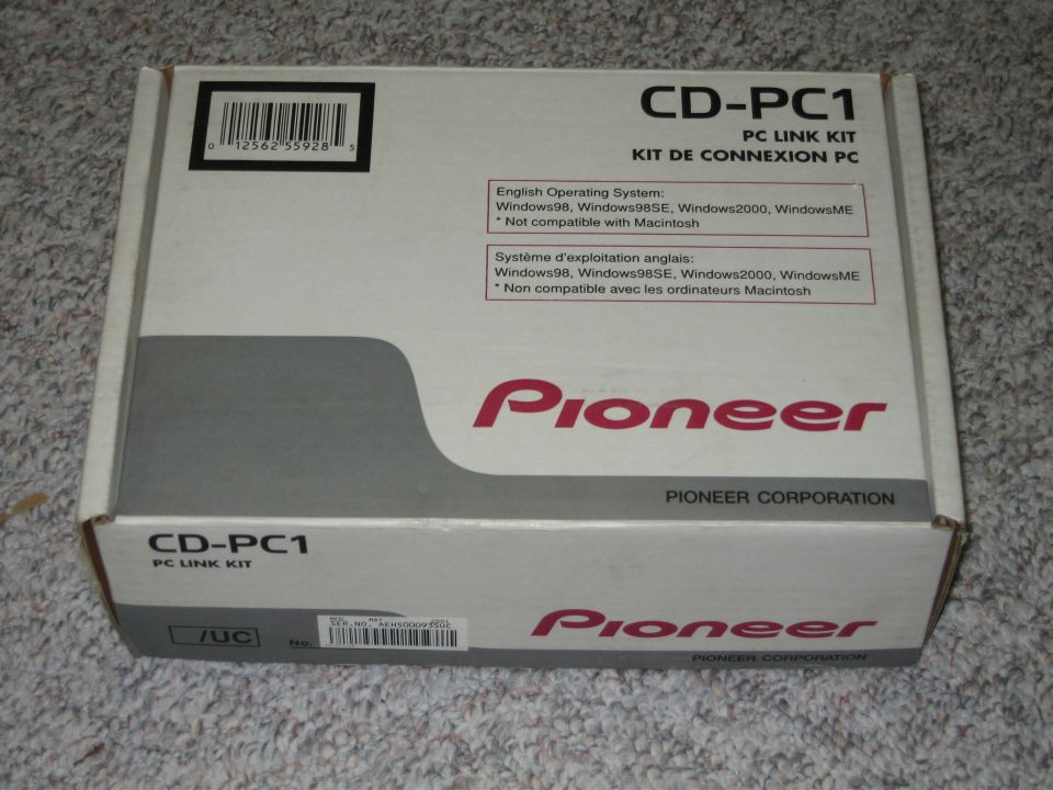 Box for Pioneer CD-PC1 PC Link Kit, showing product name and compatibility information