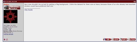 1978 Ford Bronco - A forum post displays user information and a discussion thread about stickers.