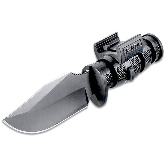 Black knife with integrated laser sight attachment