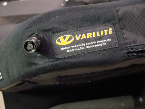 1948 Jeep Wrangler - Close-up of a black fabric part a VARILITE label, indicating it's a medical product from Cascade Designs, Inc. in Seattle, WA.