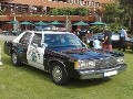 1991 Ford Crown Victoria - This police car is parked on a grassy area with a building and trees in the background.