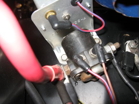 1968 Shelby GT500 - Starter solenoid and associated wiring, part of a vehicle's electrical system.