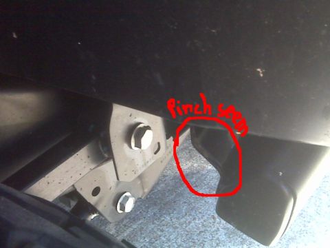 2008 Jeep Wrangler - Close-up view of a vehicle's pinch seam, highlighted with red marker.