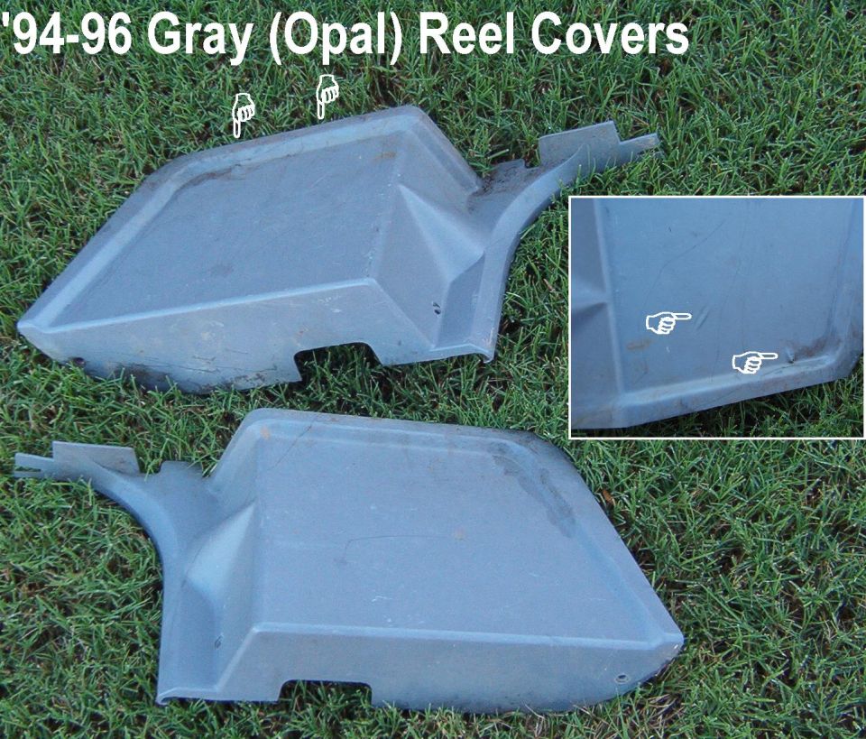 Light Gray Shoulder Reel Covers

Note wire melted inside passenger cover
