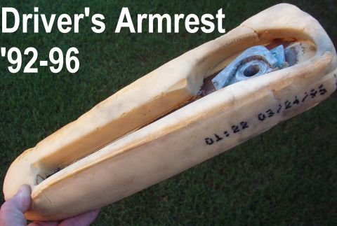 1983 Ford Bronco - ~'93?-96 Driver's Armrest This is a later armrest with a bolted pot-metal pivot hole near the bottom edge of the armrest. The earlier style…