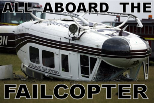 1990 Ford Bronco - A damaged Chicago Fire Department helicopter lies on the ground, with text overlay.