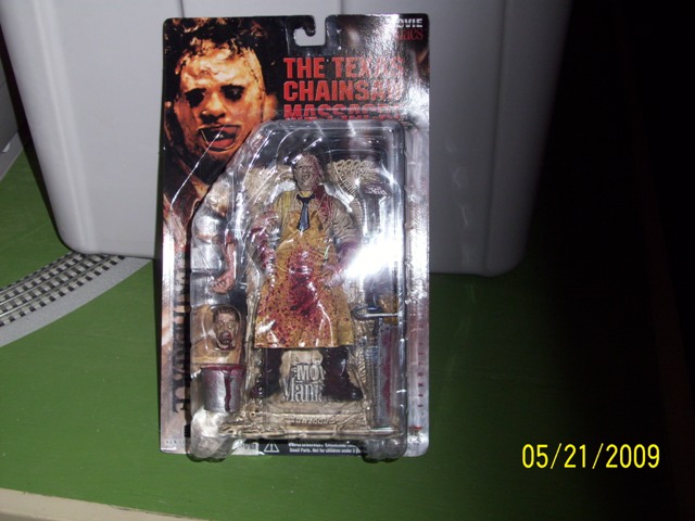 Action figure of Leatherface from Texas Chainsaw Massacre in plastic packaging
